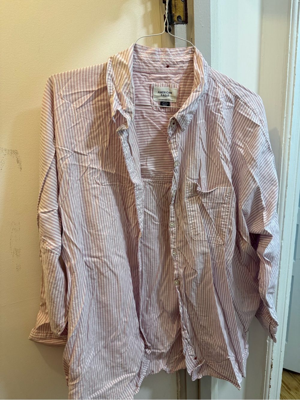 American Eagle Outfitters Pink and White Stripe Button-Down Shirt